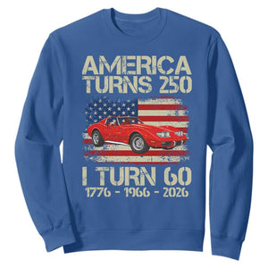 America Turns 250 I Turn 60 1966 60th Birthday Sweatshirt Sports Car Retro Americana