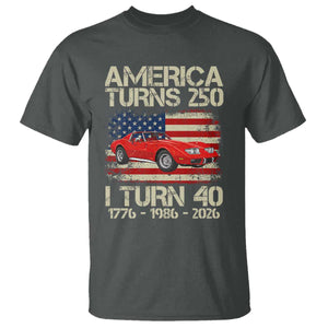 America Turns 250 I Turn 40 1986 40th Birthday T Shirt Sports Car Retro Americana