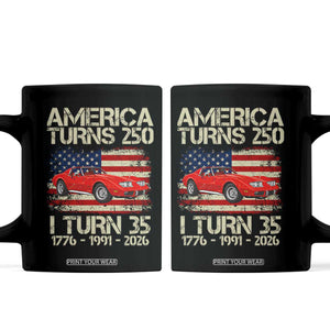America Turns 250 I Turn 35 1991 35th Birthday Coffee Mug Sports Car Retro Americana