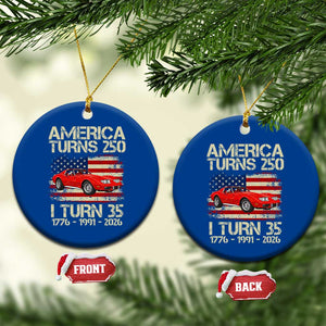 America Turns 250 I Turn 35 1991 35th Birthday Ceramic Ornament Sports Car Retro Americana