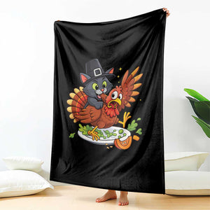 Funny Thanksgiving Cat Pilgrim Eat Turkey Throw Blanket TS14 Print Your Wear