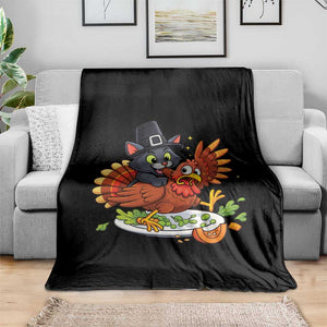 Funny Thanksgiving Cat Pilgrim Eat Turkey Throw Blanket TS14 Print Your Wear
