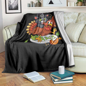 Funny Thanksgiving Cat Pilgrim Eat Turkey Throw Blanket TS14 Print Your Wear