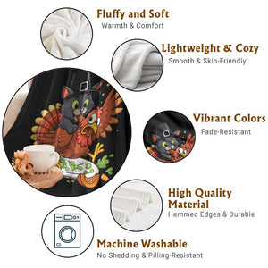 Funny Thanksgiving Cat Pilgrim Eat Turkey Throw Blanket TS14 Print Your Wear