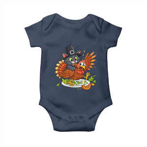 Funny Thanksgiving Cat Pilgrim Eat Turkey Baby Onesie TS14 Navy Print Your Wear