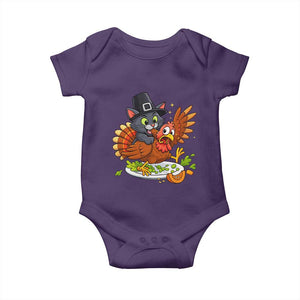 Funny Thanksgiving Cat Pilgrim Eat Turkey Baby Onesie TS14 Purple Print Your Wear