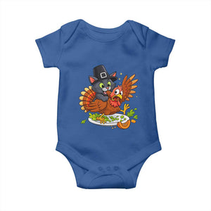 Funny Thanksgiving Cat Pilgrim Eat Turkey Baby Onesie TS14 Royal Blue Print Your Wear