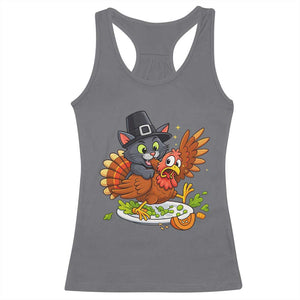Funny Thanksgiving Cat Pilgrim Eat Turkey Racerback Tank Top TS14 Charcoal Print Your Wear