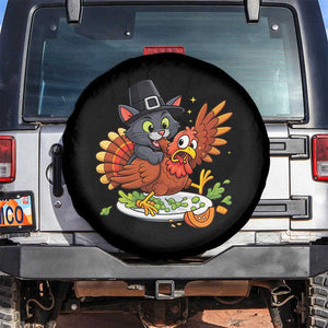 Funny Thanksgiving Cat Pilgrim Eat Turkey Spare Tire Cover TS14 No hole Black Print Your Wear