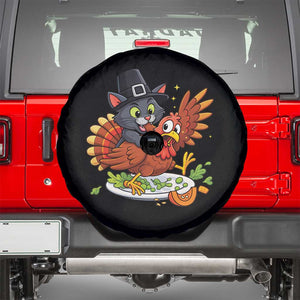 Funny Thanksgiving Cat Pilgrim Eat Turkey Spare Tire Cover TS14 Black Print Your Wear