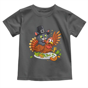Funny Thanksgiving Cat Pilgrim Eat Turkey Toddler T Shirt TS14 Dark Heather Print Your Wear