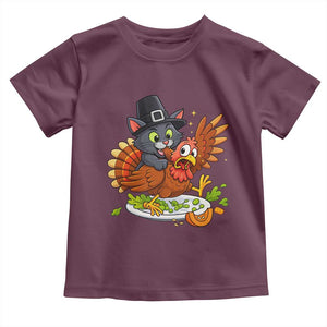 Funny Thanksgiving Cat Pilgrim Eat Turkey Toddler T Shirt TS14 Maroon Print Your Wear