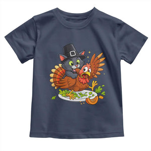 Funny Thanksgiving Cat Pilgrim Eat Turkey Toddler T Shirt TS14 Navy Print Your Wear