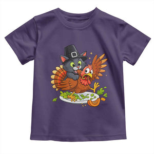 Funny Thanksgiving Cat Pilgrim Eat Turkey Toddler T Shirt TS14 Purple Print Your Wear