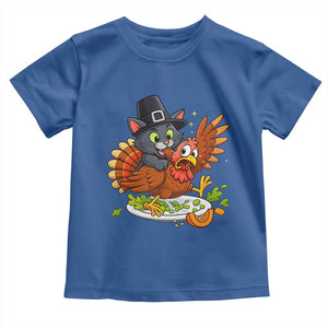 Funny Thanksgiving Cat Pilgrim Eat Turkey Toddler T Shirt TS14 Royal Blue Print Your Wear