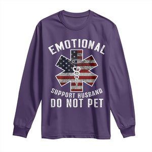 Emotional Support Husband Do Not Pet Long Sleeve Shirt Funny Couples TS14 Purple Print Your Wear