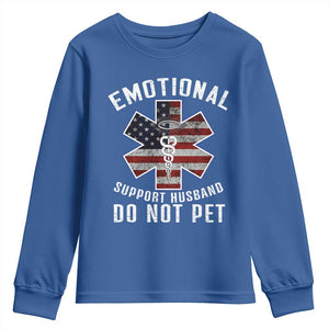 Emotional Support Husband Do Not Pet Youth Sweatshirt Funny Couples TS14 Royal Blue Print Your Wear