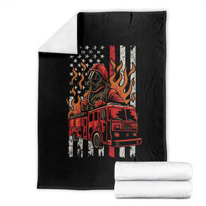 Firefighter Patriotic Fire Truck Fireman American Flag Throw Blanket TS14 Black Print Your Wear