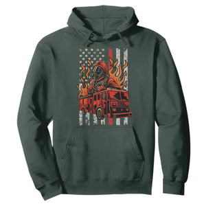 Firefighter Patriotic Fire Truck Fireman American Flag Hoodie TS14 Dark Forest Green Print Your Wear