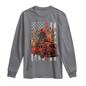 Firefighter Patriotic Fire Truck Fireman American Flag Long Sleeve Shirt TS14 Charcoal Print Your Wear