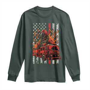 Firefighter Patriotic Fire Truck Fireman American Flag Long Sleeve Shirt TS14 Dark Forest Green Print Your Wear