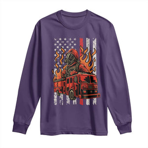 Firefighter Patriotic Fire Truck Fireman American Flag Long Sleeve Shirt TS14 Purple Print Your Wear