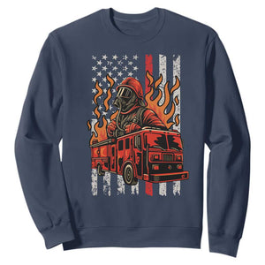 Firefighter Patriotic Fire Truck Fireman American Flag Sweatshirt TS14 Navy Print Your Wear