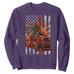Firefighter Patriotic Fire Truck Fireman American Flag Sweatshirt TS14 Purple Print Your Wear