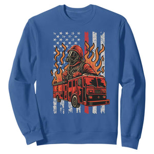 Firefighter Patriotic Fire Truck Fireman American Flag Sweatshirt TS14 Royal Blue Print Your Wear