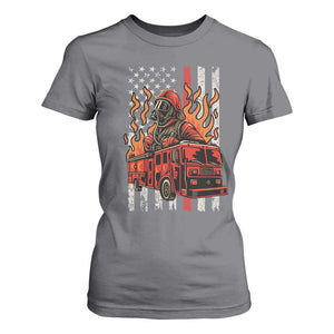 Firefighter Patriotic Fire Truck Fireman American Flag T Shirt For Women TS14 Charcoal Print Your Wear