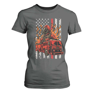 Firefighter Patriotic Fire Truck Fireman American Flag T Shirt For Women TS14 Dark Heather Print Your Wear