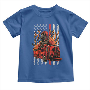 Firefighter Patriotic Fire Truck Fireman American Flag Toddler T Shirt TS14 Royal Blue Print Your Wear