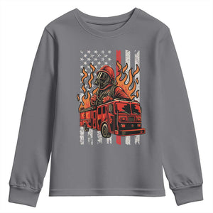Firefighter Patriotic Fire Truck Fireman American Flag Youth Sweatshirt TS14 Charcoal Print Your Wear