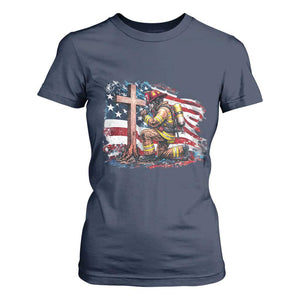 Fireman American Flag T Shirt For Women Firefighter Christian Cross Bible TS14 Navy Print Your Wear