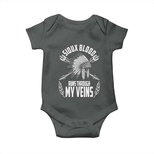 Native American Idian Chief Baby Onesie Sioux Blood Runs Through My Veins TS14 Dark Heather Print Your Wear