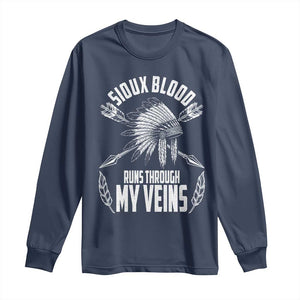 Native American Idian Chief Long Sleeve Shirt Sioux Blood Runs Through My Veins TS14 Navy Print Your Wear