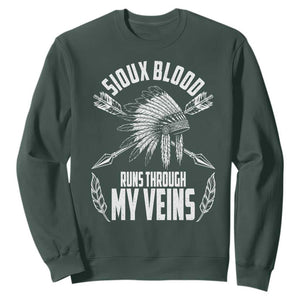 Native American Idian Chief Sweatshirt Sioux Blood Runs Through My Veins TS14 Dark Forest Green Print Your Wear