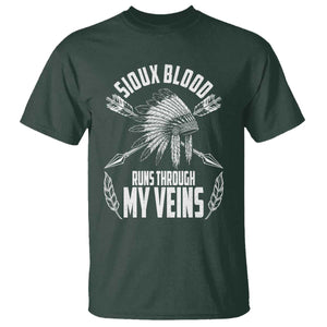 Native American Idian Chief T Shirt Sioux Blood Runs Through My Veins TS14 Dark Forest Green Print Your Wear