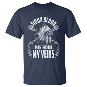 Native American Idian Chief T Shirt Sioux Blood Runs Through My Veins TS14 Navy Print Your Wear