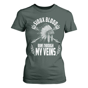 Native American Idian Chief T Shirt For Women Sioux Blood Runs Through My Veins TS14 Dark Forest Green Print Your Wear