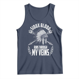 Native American Idian Chief Tank Top Sioux Blood Runs Through My Veins TS14 Navy Print Your Wear