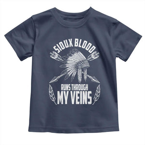 Native American Idian Chief Toddler T Shirt Sioux Blood Runs Through My Veins TS14 Navy Print Your Wear