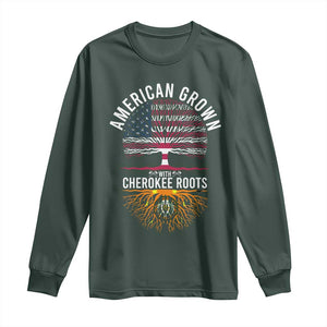 Native American Flag Long Sleeve Shirt American Grown With Cherokee Roots TS14 Dark Forest Green Print Your Wear