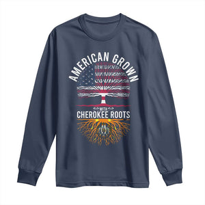 Native American Flag Long Sleeve Shirt American Grown With Cherokee Roots TS14 Navy Print Your Wear