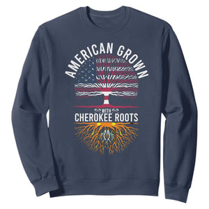 Native American Flag Sweatshirt American Grown With Cherokee Roots TS14 Navy Print Your Wear
