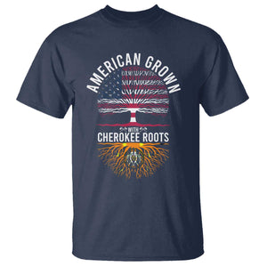 Native American Flag T Shirt American Grown With Cherokee Roots TS14 Navy Print Your Wear