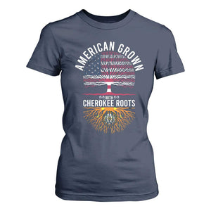 Native American Flag T Shirt For Women American Grown With Cherokee Roots TS14 Navy Print Your Wear