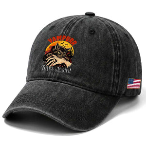 Vampurr Bites Again Washed Cotton Baseball Cap Funny Vampire Cat Halloween Horror TS14 Print Your Wear