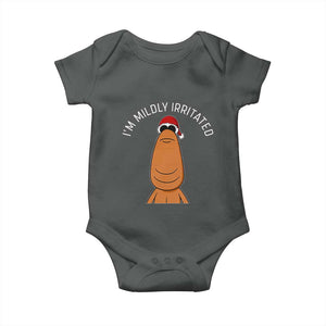Marcus The Worm Christmas Meme Baby Onesie I Am Mildly Irritated TS14 Dark Heather Print Your Wear