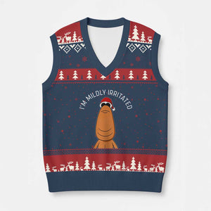 Marcus The Worm Xmas Meme V-Neck Knit Sweater Vest I Am Mildly Irritated TS14 Navy Red Print Your Wear